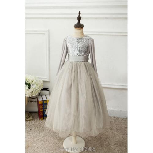 100% real photo free shipping Vintage A line Flower Girl Dresses floor Length Gray chiffon Organza Flower girl dresses