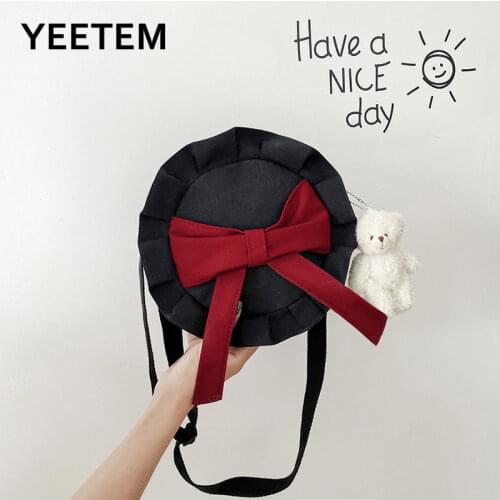 Japanese lolita JK uniform Korean cute bowknot canvas messenger bag hand folding bag female bag high school student wallet
