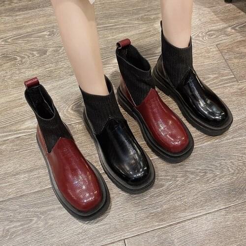 Womens shoes and boots The latest winter style womens square toe boots with elastic vulcanized boots