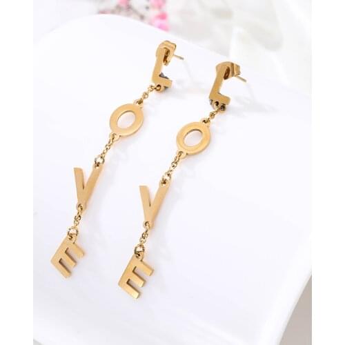 Stainless Steel Initial Letters Earrings for Women Female High Polish Gold Color LOVE Long Drop Earring Ear Jewelry Gift 2020