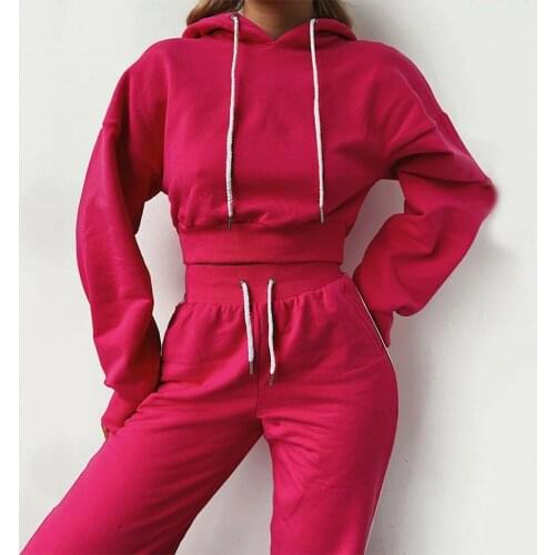 Womens Hoodies Suit Set Lace Up Slim Drop Shoulder Sleeve Womens Set Sports Suit Pants Jogging Suit Autumn Suit 2021 Women Set