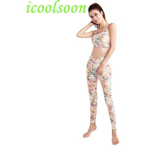 ICOOLSOON Print Yoga Dress Feminine Sense Thin Back workout clothes women 2 piece set lounge wear tracksuit whole sale leggings