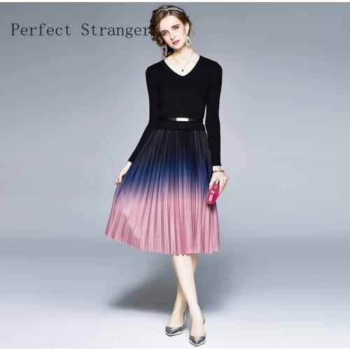 2021 Spring Autumn New Arrival Hot Sale Plus Size M-3XL V Collar Fake Two Pieces Women Long LaceDress