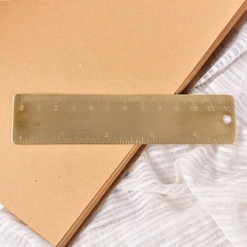 1pcs 13*2.7cm Mini Vintage Brass Handy Dual Scales Straight Ruler Metal Bookmark Tools