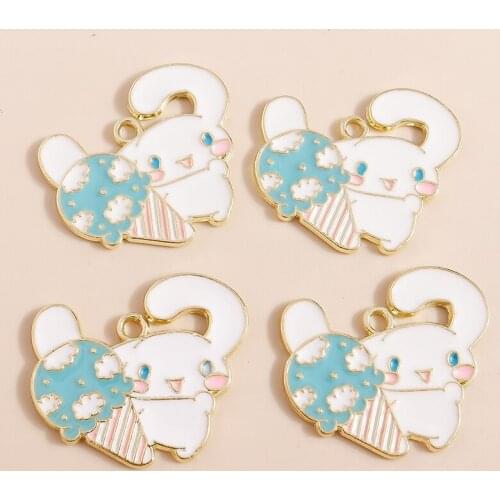 10pcs 26*26mm Gold Color Cute Ice Cream Rabbit Charms for Necklaces Bracelet Jewelry Makings Summer DIY Animal Accessories