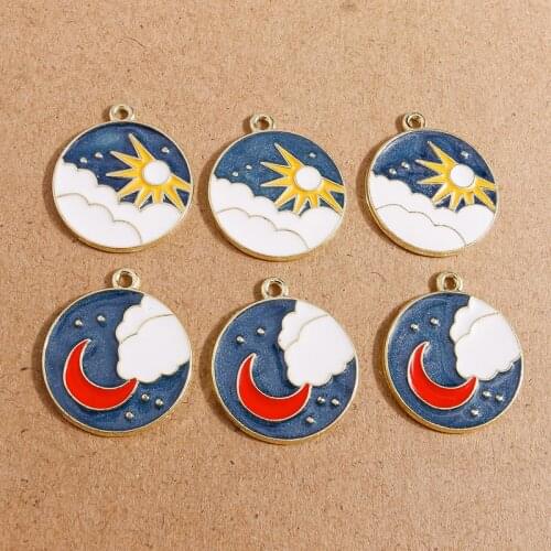 10pcs 22*25mm Alloy Enamel Moon Sun Charms for Jewelry Making Pendants Necklaces Earrings Bracelets Women DIY Handmade Crafts