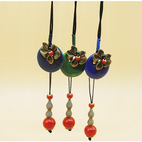 12 Pieces/Lot Bohemian Necklaces Ceramic Beads Pendants Charm Choker Vintage Gourd Shape Bead Long Tassel Necklace For Women Men