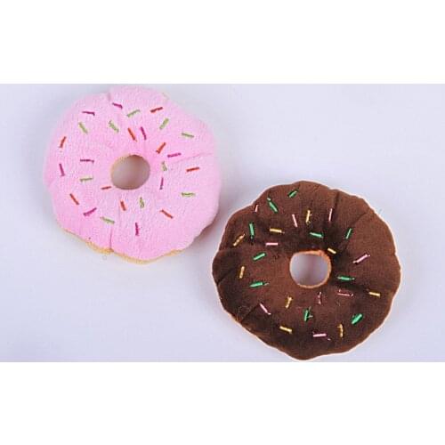13cm Sightly Pet Chew Cotton Donut Play Dog Toys Lovely Pet Dog Puppy Cat Tugging Chew Squeaker Quack Sound Toy Chew Donut Toy