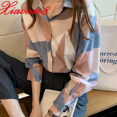 2021 Spring Women Print Chiffon Loose Blouse Femmel Plus Size Long Sleeve Shirts and Blouses OL Style Casual Tops Ropa Mujer 4xl