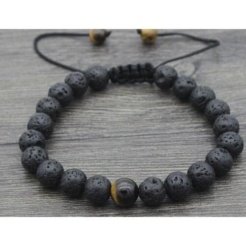 8mm yj4 yellow Tigereye stone agate bead black volcanic lava Bracelet Reiki Buddha Prayer Yoga essential oils diffuser