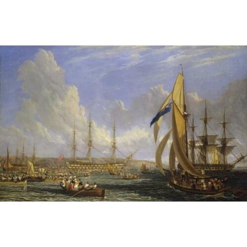 French Emperor Napoleon Bonaparte Scene in Plymouth Sound The 'Bellerophon' with Napoleon Aboard at Plymouth print painting