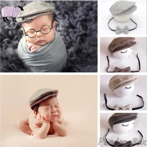 Baby Boy Gentleman Hat Photoshoot Studio Props Infant Birthday Picture Shooting Accessories Newborn Photography Props Hat+Tie