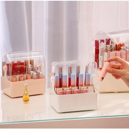 Lipstick Holder Makeup Storage Box Cosmetic Organizer Lipstick Holder Plastic Transparent with Cover Waterproof and Dustproof