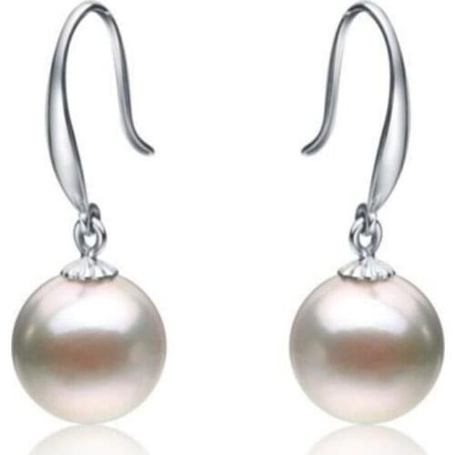 PERFECT ROUND 10-11MM AAA WHITE SOUTH SEA PEARL DANGLE EARRING 14K/20 WHITE GOLD