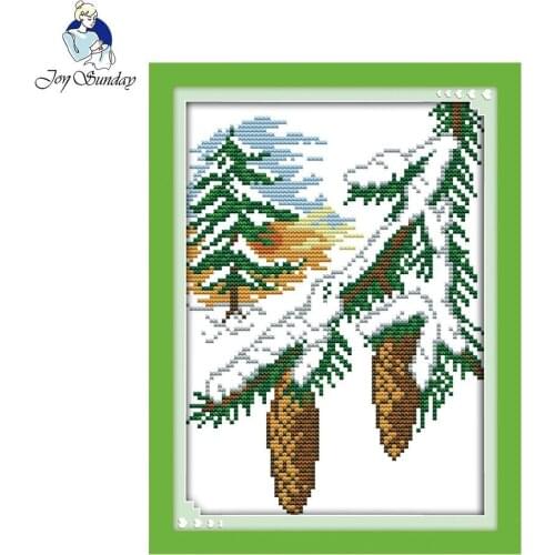 Joy Sunday Winter cedar Chinese Cross Stitch kits scenery Counted Printed 14CT11CT Cross Stitch Needlework Patterns Cross-Stitch