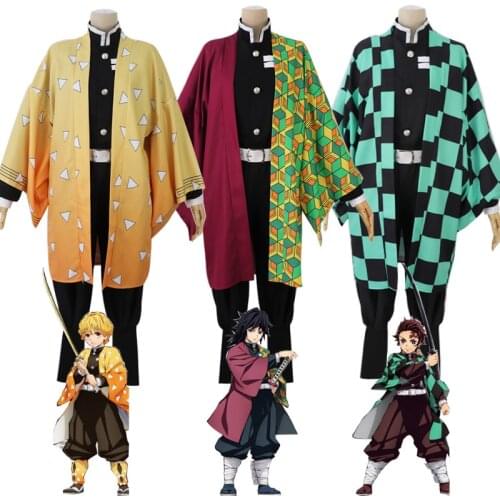 Cosplay Hot Anime Demon Slayer Kamado Tanjirou Tomioka Giyuu Agatsuma Zenitsu Fullset Costume Tops Pants coat Belt Leggings