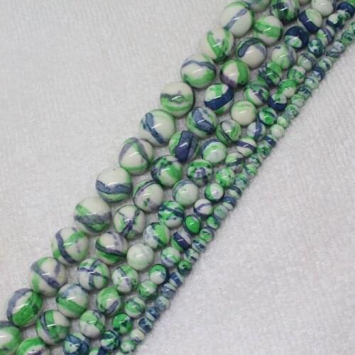 Mini. Order is $7! 4-12mm Green Blue Stripe Snow jades stones Jaspers Round DIY Jewelry Making Loose Beads 15"