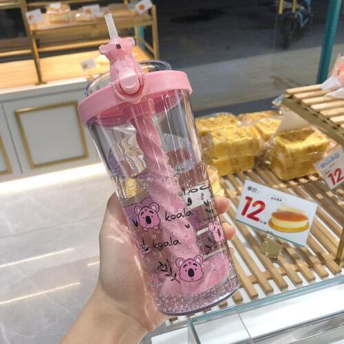 Cartoon Stirring Water Bottles Plastic Kettle Straw Shake Cup Fruit with Juice Mix Portable Stir Large Capacity 330/400/500ml