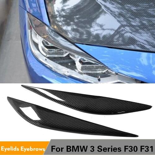 2PCS Carbon Fiber Front Headlight Eyelids Headlamp Eyebrows Covers For BMW 3 Series F30 2012-2016 Car Tuning Parts