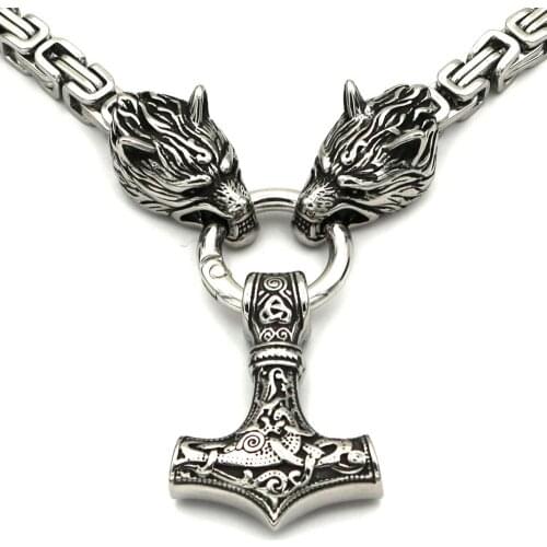 Stainless Steel Norse Wolf Mens oidn Anchor Necklace Viking Thor Hammer Pendant Rune Accessories Nordic Amulet Jewelry dropship