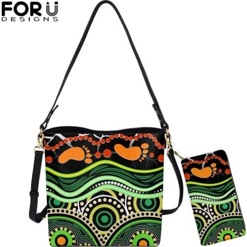 FORUDESIGNS New Trend Women Handbags Set Aboriginal Indigenous Special Patterns Design Lady Shoulder Bag With Purse Bolsa Mujer