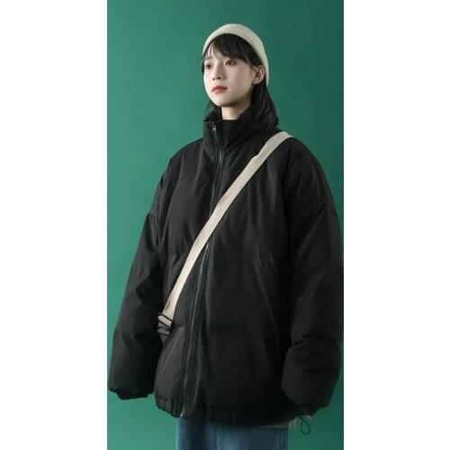 Womens Coat Winter 2021 New Solid Color Stand-up Collar Coats Loose Padded Jacket Hong Kong Style Thick Warm Cotton Outerwear