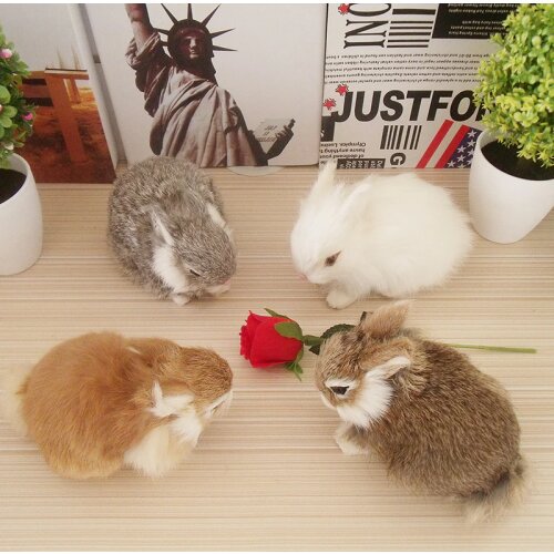 Easter Bunny Ornament Realistic Rabbit Fur Toys Doll Lifelike Animal Figurines Miniature Statue Craft Decoration Birthday Gift