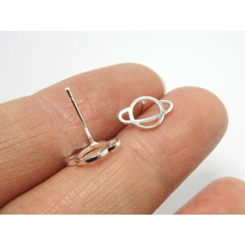 Stud earrings 7x4.4mm Brass Ear post Silver tone UFO earrings star orbit findings -10pcs R2022