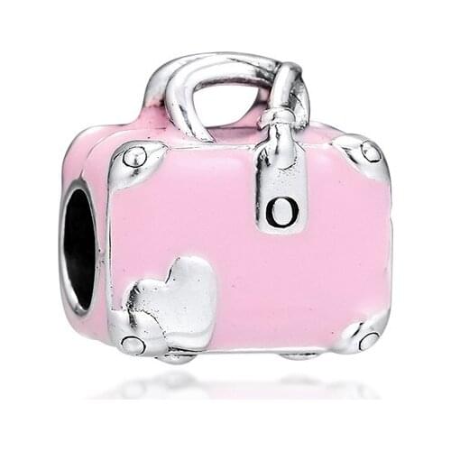 Pink SUITCASE CHARM Love Travel Fits European Silver Bracelets Woman DIY 925 Silver Beads For Jewelry Making