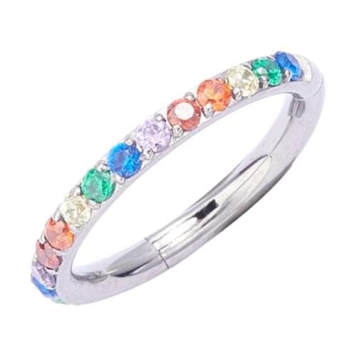 Titanium Piercing Rainbow Crystal on Side Hinged Clicker Rings