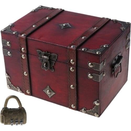 Retro Treasure Chest with Lock Vintage Wooden Storage Box Antique Style Jewelry Organizer for Wardrobe Jewelry Box Trinket