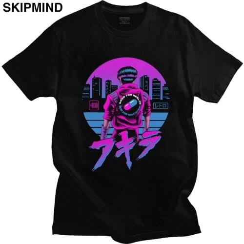 Japanese Synthwave Akira Graphic T Shirt Men 100% Cotton Anime Tee Short Sleeves Vaporwave Neo Tokyo Shotaro Kaneda T-shirt Gift
