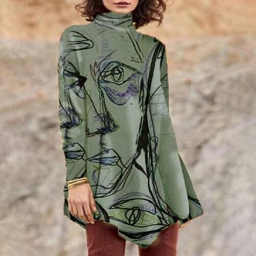 Women Blouse Pullover Comfy Casual High Neck Long Sleeve Print Blouse for Daily Wear
