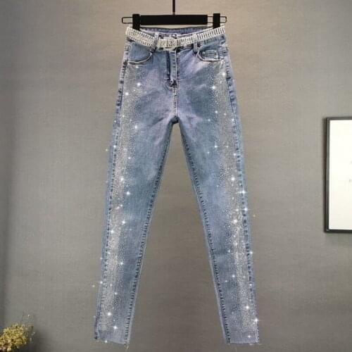 Thin Jeans Women 2020 Summer New Euro-pean Style Elastic Slim Irregular Denim Pants Hot Drilling Pencil Pants Ladys Jean Jeans