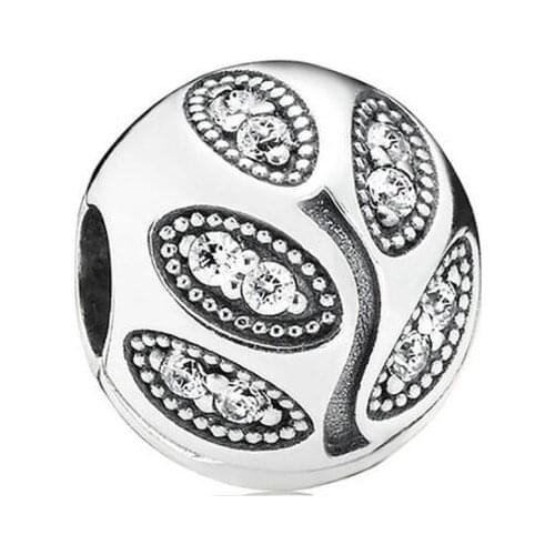 Genuine 925 Sterling Silver Bead Charm Sparkling Leaves With Crystal Beads Fit Women Pan Bracelet & Necklace Diy Jewelry