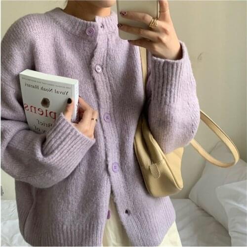 Korean Sweet Autumn Winter Loose Sweater and Cardigans Women Casual Long Sleeve O Neck Button Up Oversized Jacket Cardigan Mujer