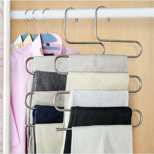 1PCS 5 Layers MultiFunctional Clothes Hangers Pant Cloth Rack Trousers Hanging Shelf Non-slip Clothing Organizer Storage Rack