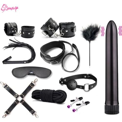 10pcs/set G spot vibrators Adult game props SM Bondage Restraint Women sex toy Leather handcuffs Clit stimulator Adult sex toys