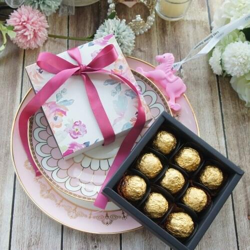 13.1*13.1*3.5cm water color flower theme 10 set Chocolate Paper Box valentines day Christmas Birthday Gifts Pack Storage Boxes