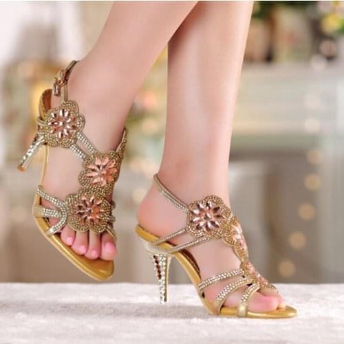 2018 Stiletto Heel Formal Shoes Purple Crystal Bridal Wedding Shoes Summer Sexy Sandals Ladys High Heel Rhienstone Dress Shoes