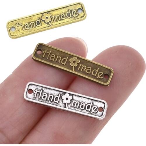 50Pcs/lot Women Bags Tags Vintage Hand Made Letter Pendant Metal Labels Decoration DIY Jewelry Quilting Supplies Accessories