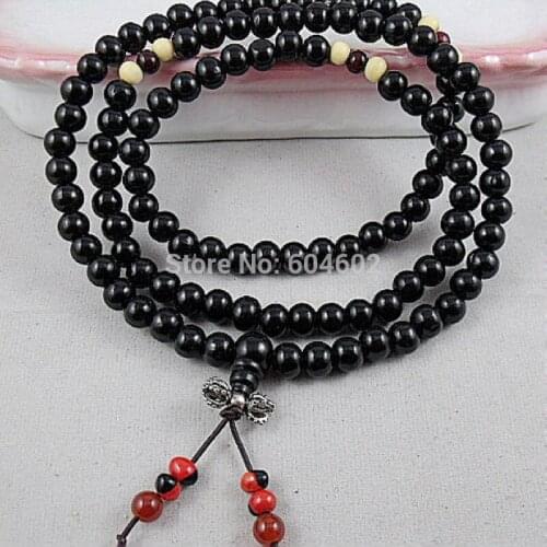 8mm Tibet Buddhism 108 Black wood Mala vajra Pendant Necklace