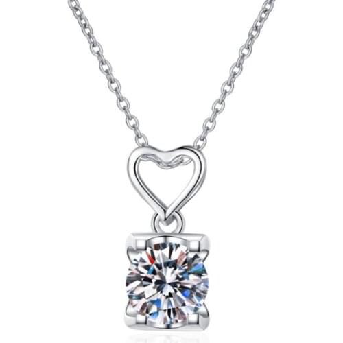 ANZIW 925 Sterling Silver Round Cut Moissanite Diamond Heart Shaped Pendant Necklace For Women Pendant Necklace Fine Jewelry