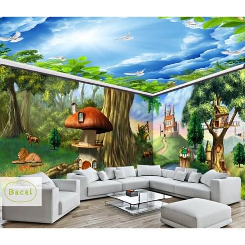Bacal The mushroom house 3d Cartoon Ceiling Wallpaper Murals for Kids Room Kindergarten Nursery 3d Sky photo Mural Wall paper