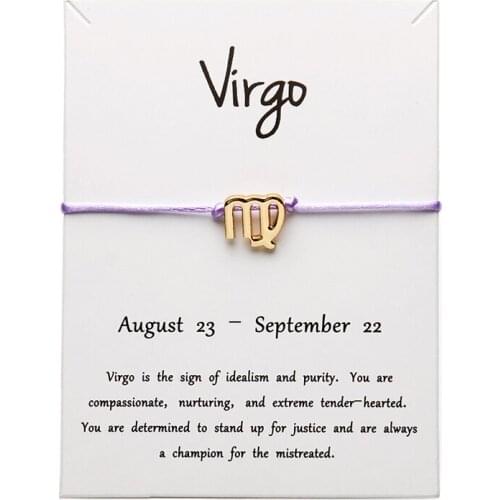 12pcs White Card Light Purple Color Fashion Jewelry 12 Constellations Zodiac Woven Bracelet Bangles For Women