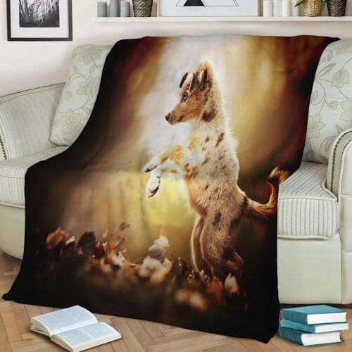 Australian Shepherd puppy Flannel Throw Blanket 3D Printed Keep Warm Sofa Child Blanket Home Decor Textiles Dream Family Gift