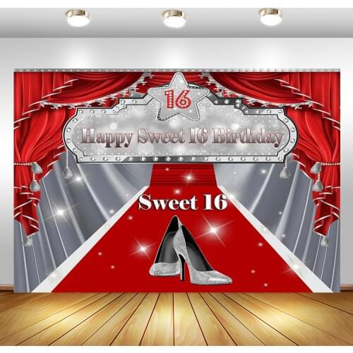 Photography Background Flash Silver Red Curtains Sixteen Birthday Backdrop Red Carpet Sweet 16st Birthday Party Photo Background