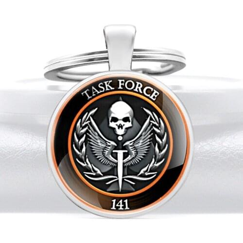 Classic Task Force 141 Pattern Black Glass Dome Keychains Unique Men Women Keyring Jewelry Gifts