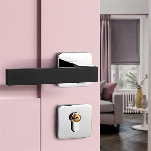 Silver Modern Square Split Door Lock Set Bedroom Interior Door Locks Mute Wooden Door Hardware Handle With Lock Body And Keys