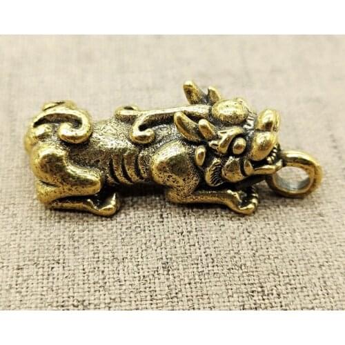 Antique Solid Brass brave troops Miniature Figurines Retro Copper Animal Tea Pet Desktop Ornament Decor Crafts Keychain Pendants